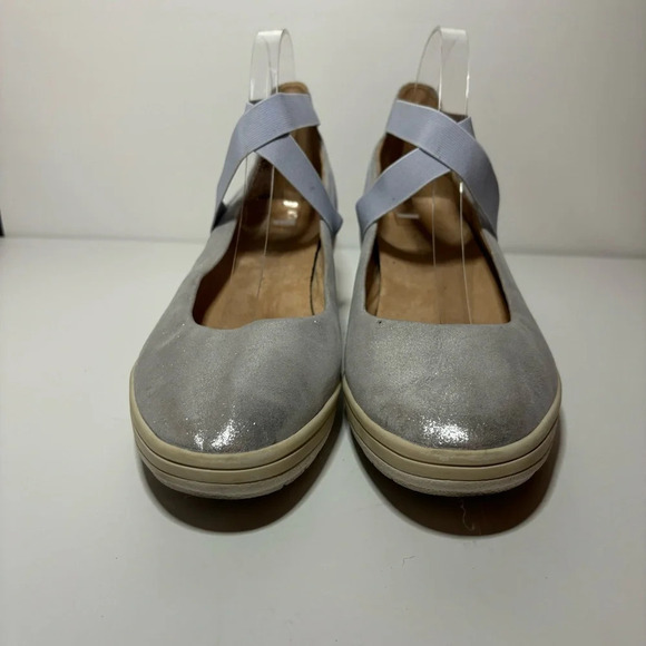 Vionic Ellery Ankle Wrap Ballerina Wedge Flats 10 Blue Leather Suede Slip On. - Picture 6 of 9